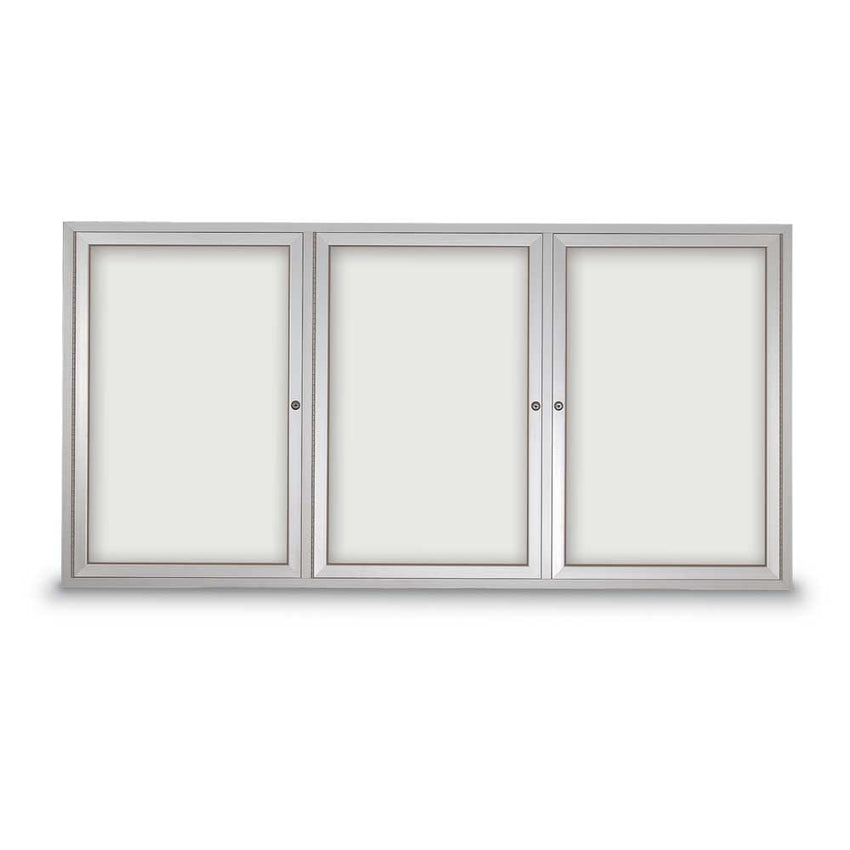 United Visual Indoor Enclosed Dry Erase Board w/ Three Doors & Traditional Frame, 6' W x 3' H (UVP - UV855) - SchoolOutlet
