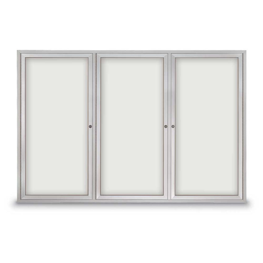 United Visual Outdoor Enclosed Dry Erase Board w/ Three Doors, 6' W x 4' H (UVP - UV856W) - SchoolOutlet