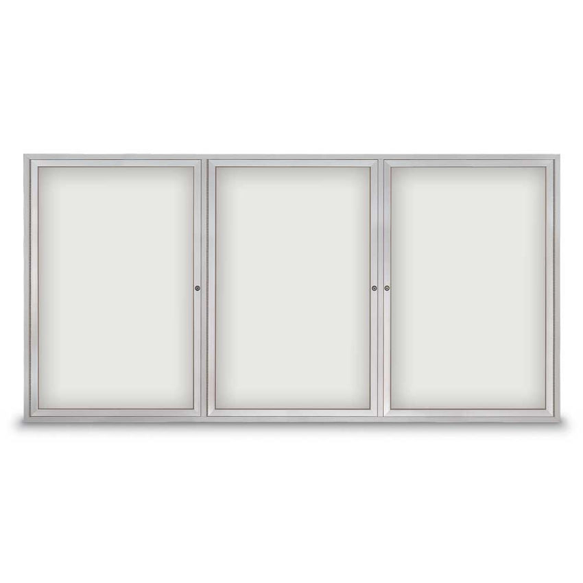 United Visual Indoor Enclosed Dry Erase Board w/ Three Doors & Traditional Frame, 8' W x 4' H (UVP - UV857) - SchoolOutlet