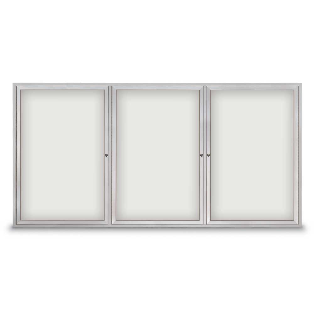 United Visual Outdoor Enclosed Dry Erase Board w/ Three Doors, 8' W x 4' H (UVP - UV857W) - SchoolOutlet
