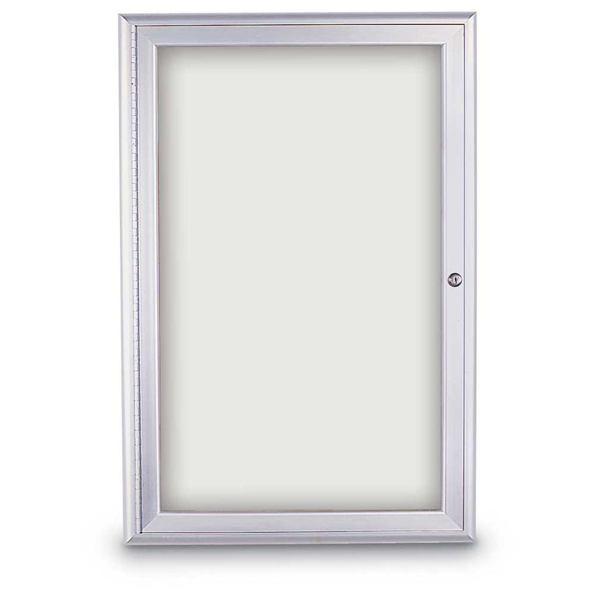 United Visual Indoor Enclosed Dry Erase Board w/ Radius Frame & One Door, 2' W x 3' H (UVP - UV867) - SchoolOutlet