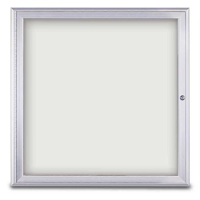 United Visual Indoor Enclosed Dry Erase Board w/ Radius Frame & One Door, 3' W x 3' H (UVP - UV868) - SchoolOutlet