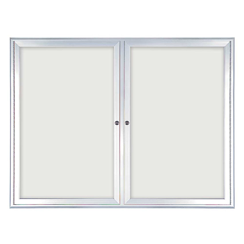 United Visual Indoor Enclosed Dry Erase Board w/ Radius Frame & Two Doors, 3' 6" W x 2' 8" H (UVP - UV8685) - SchoolOutlet