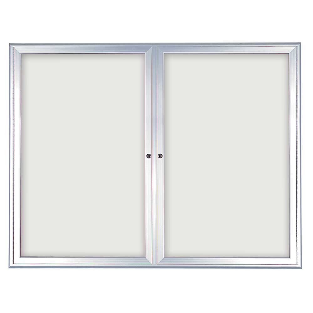 United Visual Indoor Enclosed Dry Erase Board w/ Radius Frame & Two Doors, 4' W x 3' H (UVP - UV869) - SchoolOutlet