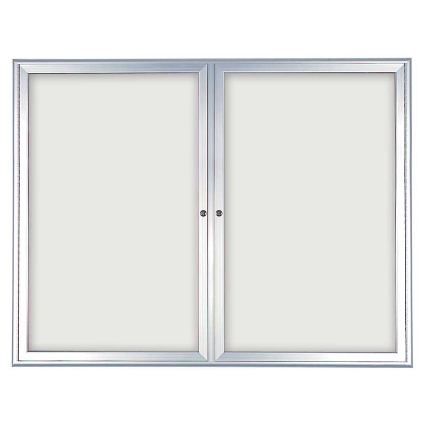United Visual Indoor Enclosed Dry Erase Board w/ Radius Frame & Two Doors, 4' W x 3' H (UVP - UV869) - SchoolOutlet