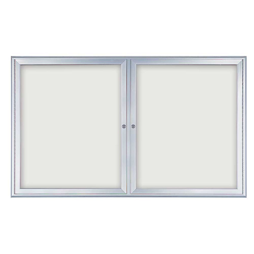 United Visual Indoor Enclosed Dry Erase Board w/ Radius Frame & Two Doors, 5' W x 3' H (UVP - UV870) - SchoolOutlet