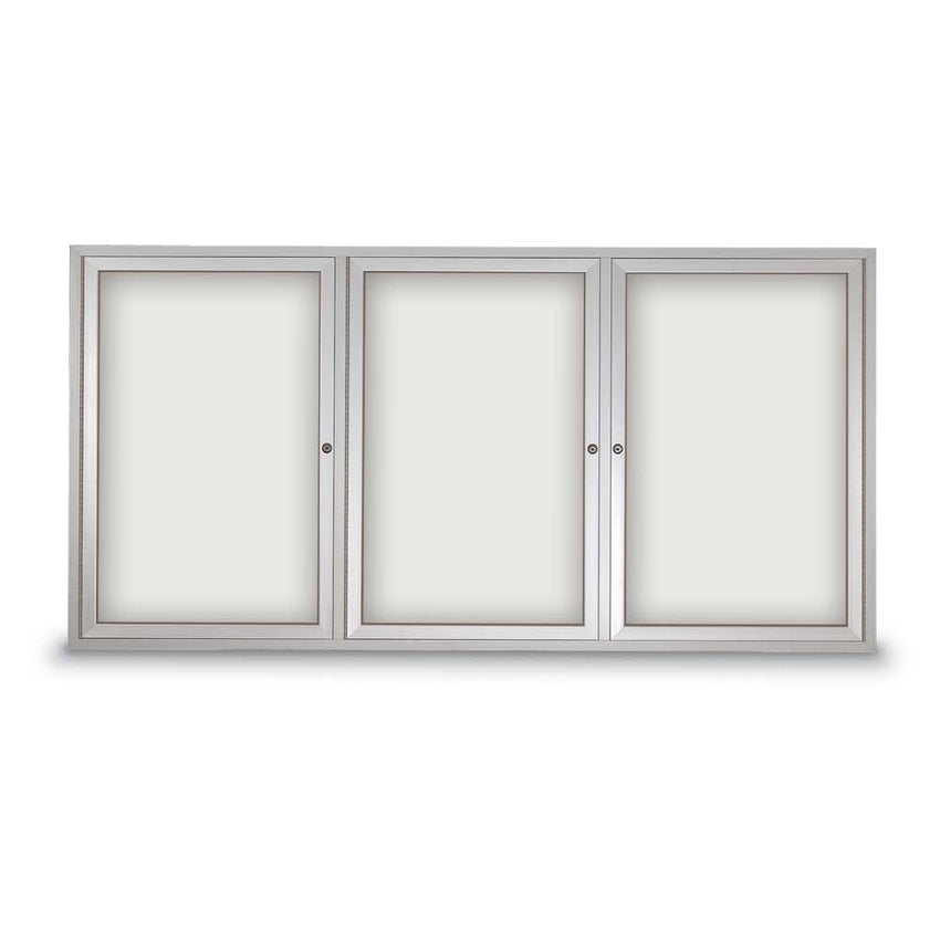United Visual Indoor Enclosed Dry Erase Board w/ Three Doors & Radius Frame, 6' W x 3' H (UVP - UV871) - SchoolOutlet