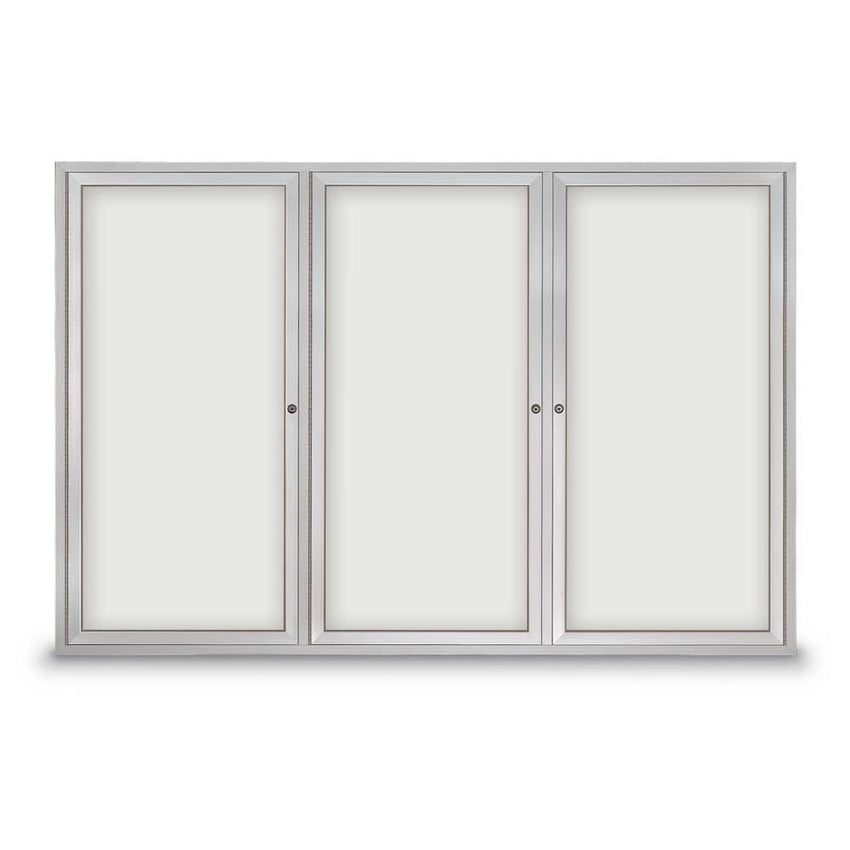 United Visual Indoor Enclosed Dry Erase Board w/ Three Doors & Radius Frame, 6' W x 4' H (UVP - UV872) - SchoolOutlet