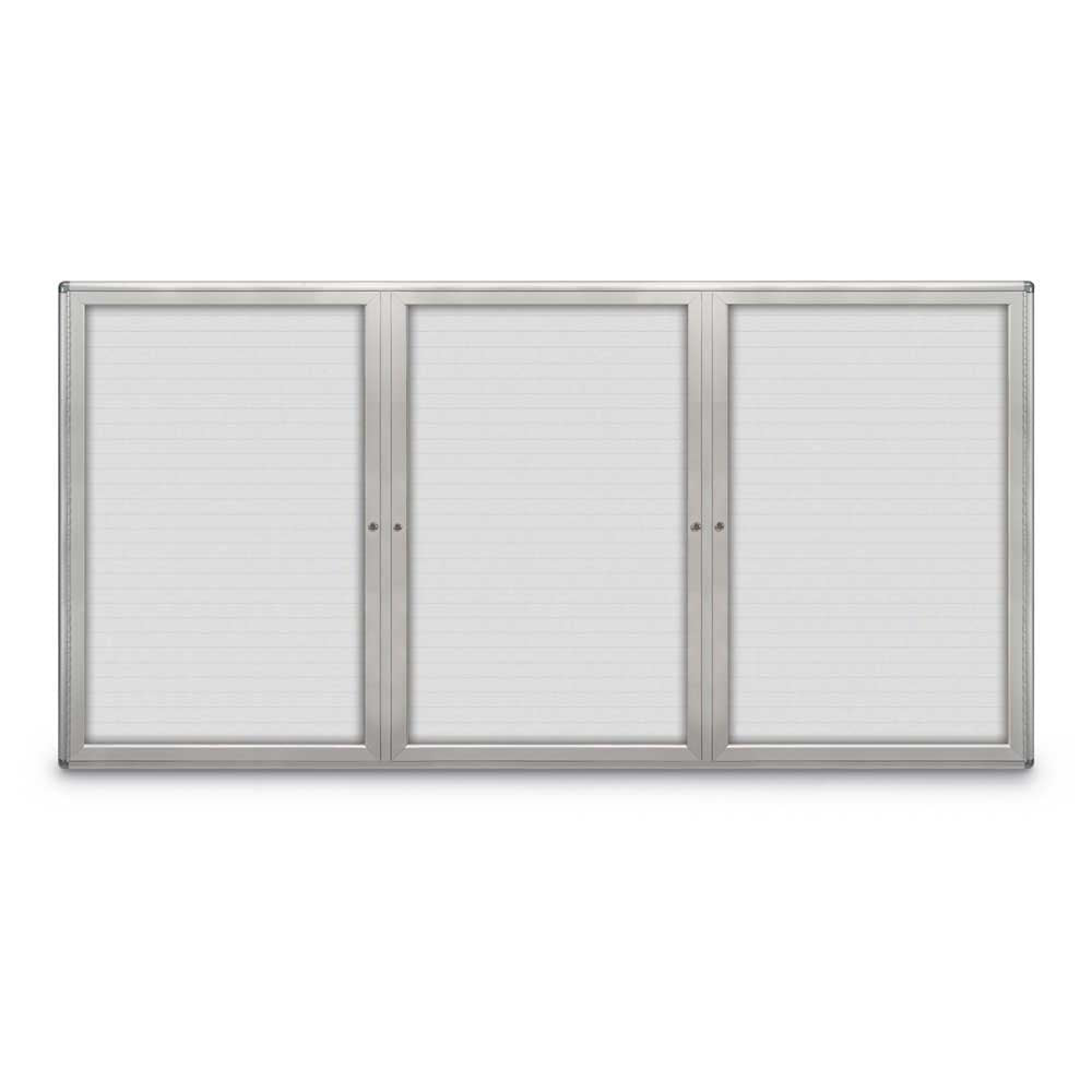 United Visual Indoor Enclosed Dry Erase Board w/ Three Doors & Radius Frame, 8' W x 4' H (UVP - UV873) - SchoolOutlet