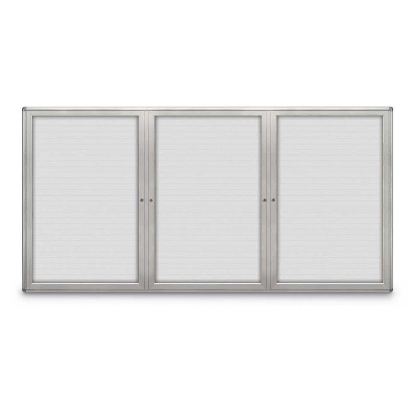 United Visual Indoor Enclosed Dry Erase Board w/ Three Doors & Radius Frame, 8' W x 4' H (UVP - UV873) - SchoolOutlet