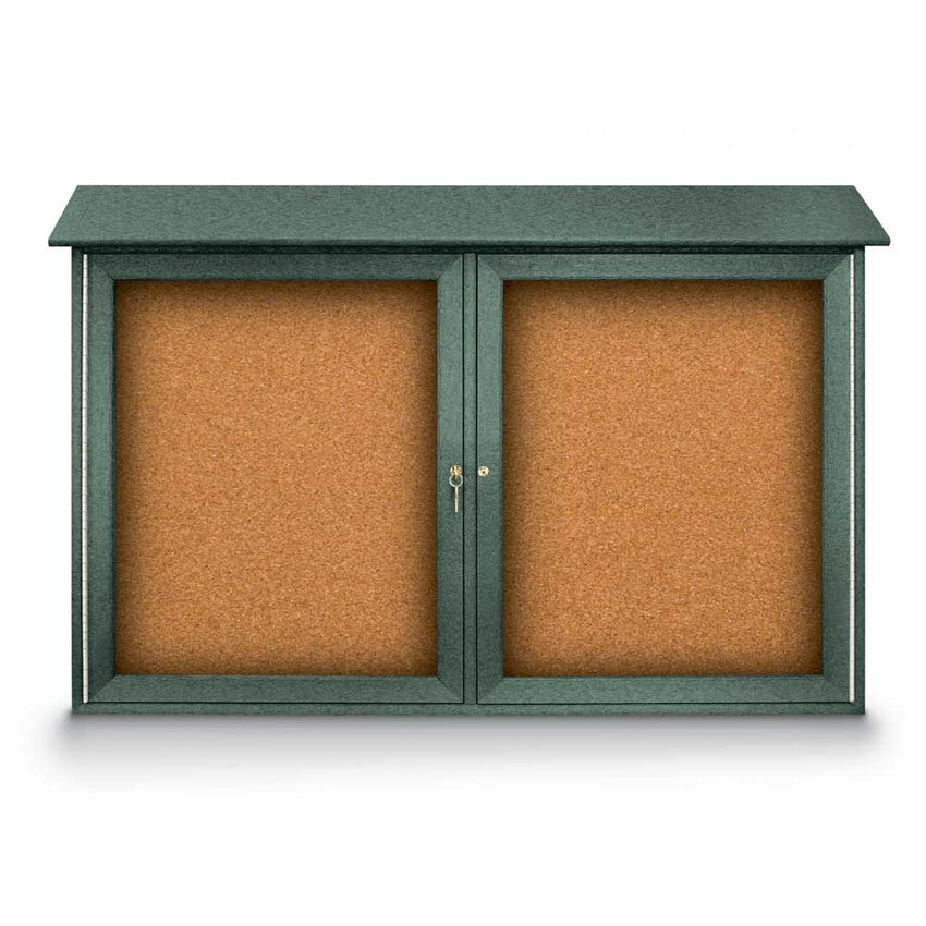 United Visual Double - Door Corkboard Outdoor Message Center, 45" W x 30" H (UVP - UVDD4530) - SchoolOutlet