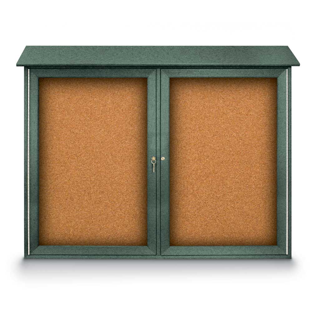 United Visual Double - Door Corkboard Outdoor Message Center, 45" W x 36" H (UVP - UVDD4536) - SchoolOutlet