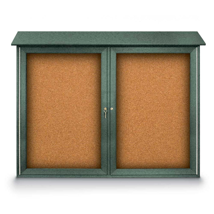 United Visual Double - Door Corkboard Outdoor Message Center, 45" W x 36" H (UVP - UVDD4536) - SchoolOutlet