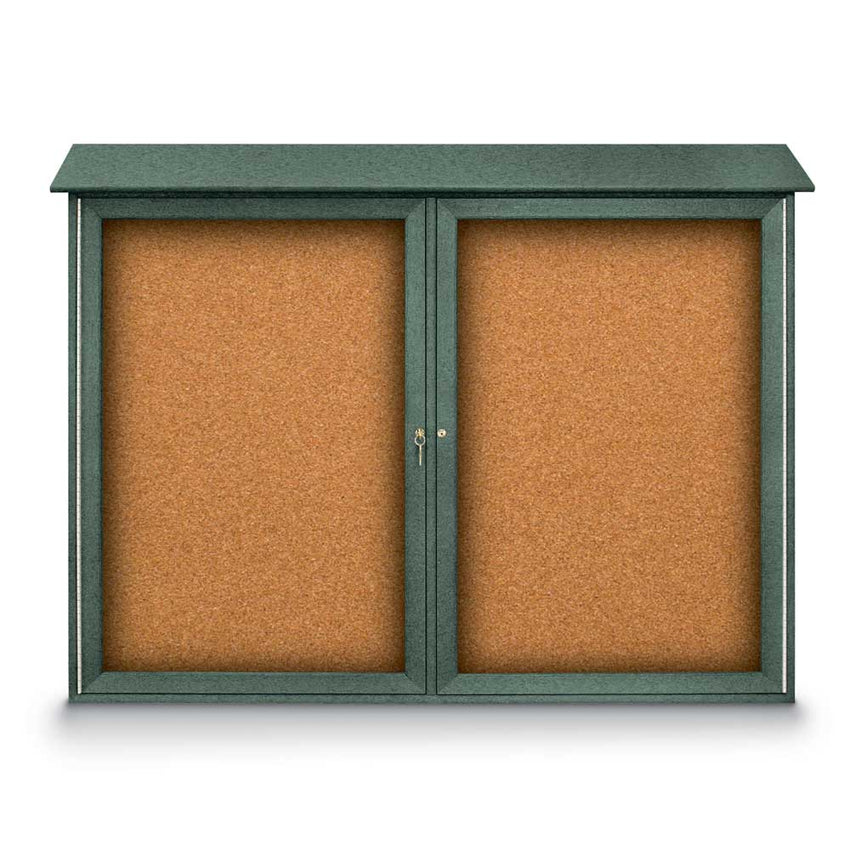United Visual Double - Door Corkboard Outdoor Message Center, 52" W x 40" H (UVP - UVDD5240) - SchoolOutlet