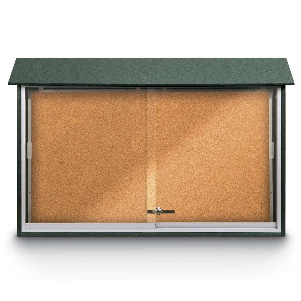United Visual Sliding Door Corkboard Outdoor Message Center, 45" W x 30" H (UVP - UVMC4530) - SchoolOutlet