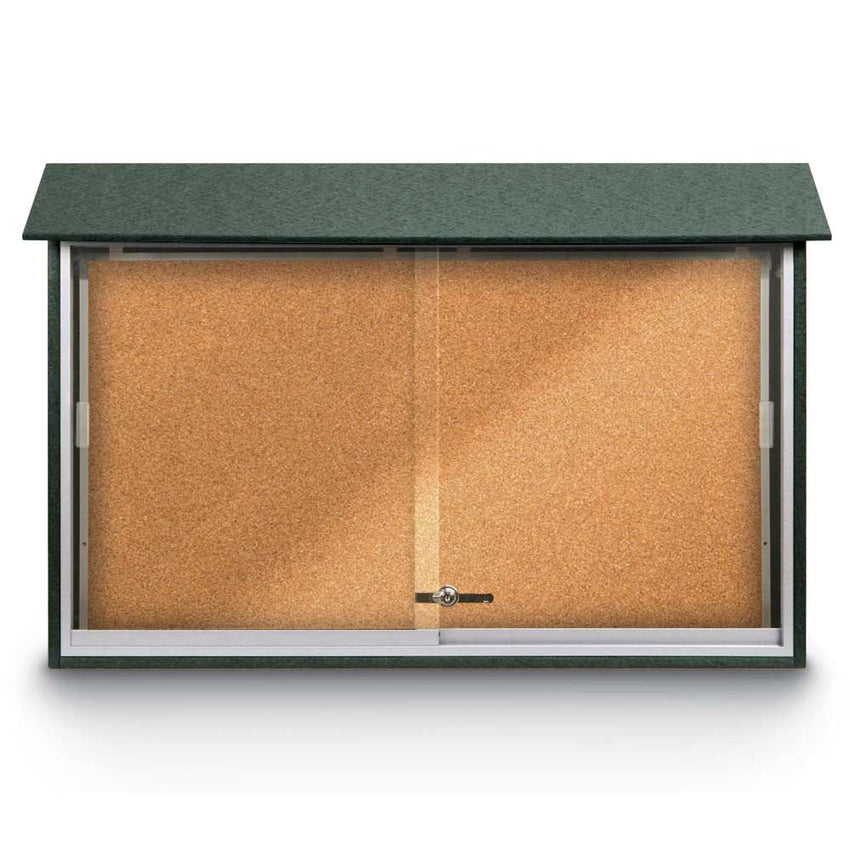 United Visual Sliding Door Corkboard Outdoor Message Center, 45" W x 30" H (UVP - UVMC4530) - SchoolOutlet
