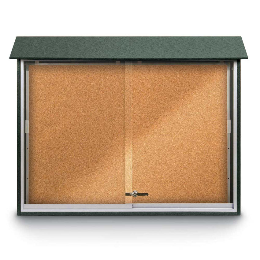 United Visual Sliding Door Corkboard Outdoor Message Center, 45" W x 36" H (UVP - UVMC4536) - SchoolOutlet
