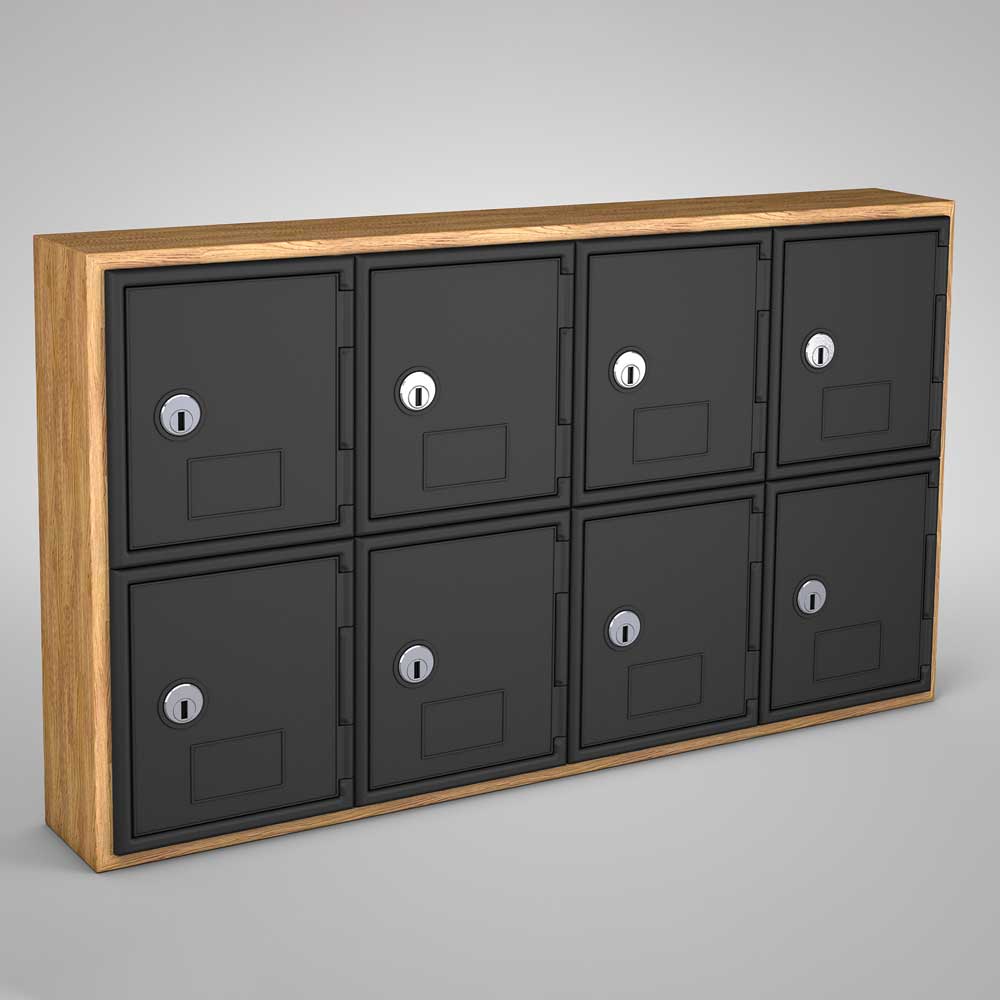United Visual Cell Phone Lockers w/ Wood Frame - Eight Lockers w/ Keyed Lock, Light Oak (UVP - UVQ1026) - SchoolOutlet