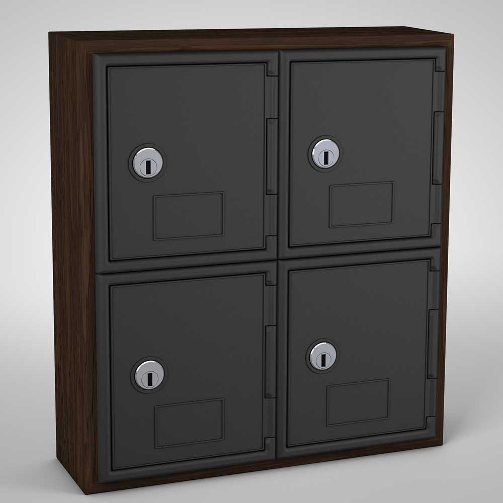 United Visual Cell Phone Lockers w/ Wood Frame - Four Lockers w/ Keyed lock, Walnut (UVP - UVQ1030) - SchoolOutlet