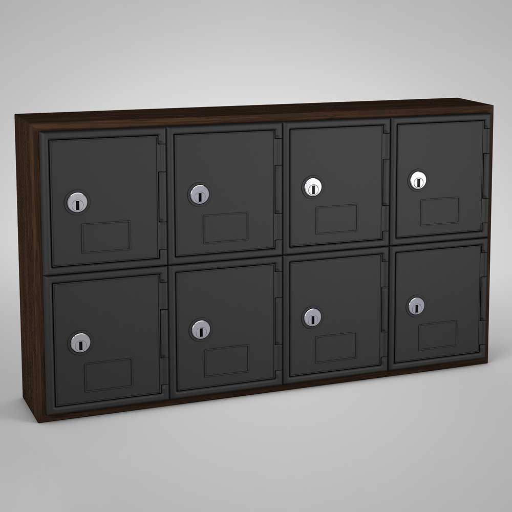 United Visual Cell Phone Lockers w/ Wood Frame - Eight Lockers w/ Keyed Lock, Walnut (UVP - UVQ1034) - SchoolOutlet