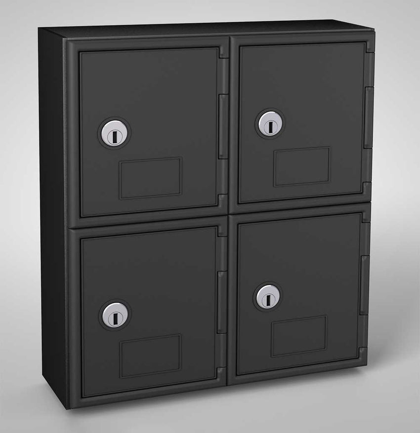 United Visual Cell Phone Lockers w/ ABS Frame - Four Lockers w/ Keyed lock, Black (UVP - UVQ1046) - SchoolOutlet