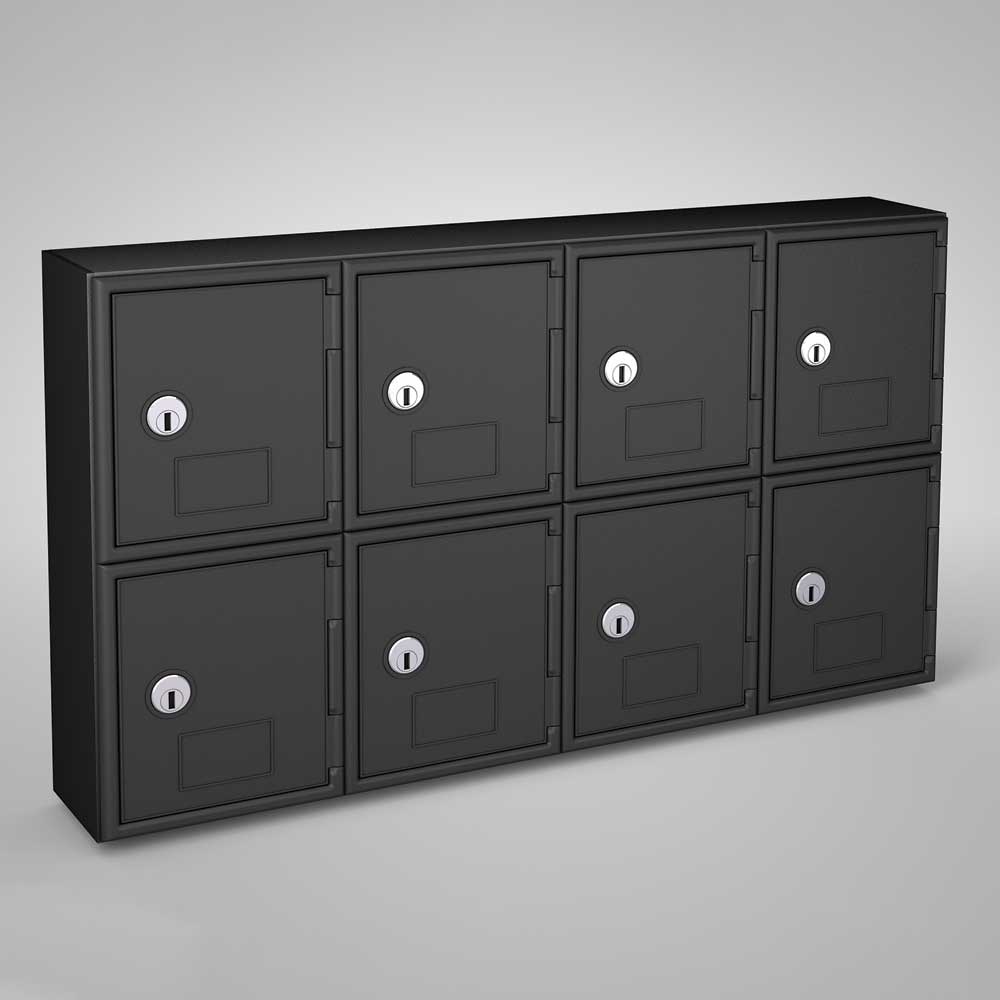 United Visual Cell Phone Lockers w/ ABSFrame - Eight Lockers w/ Keyed Lock, Black (UVP - UVQ1048) - SchoolOutlet