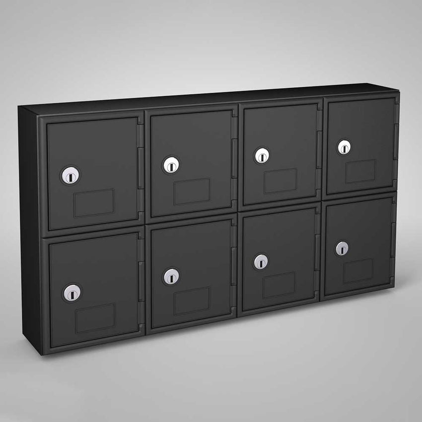 United Visual Cell Phone Lockers w/ ABSFrame - Eight Lockers w/ Keyed Lock, Black (UVP - UVQ1048) - SchoolOutlet
