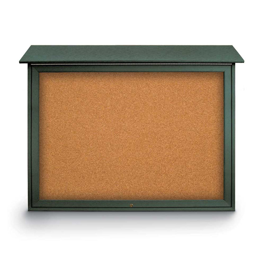 United Visual Top - Hinged Single - Door Corkboard Outdoor Message Center, 45" W x 36" H (UVP - UVSDT4536) - SchoolOutlet