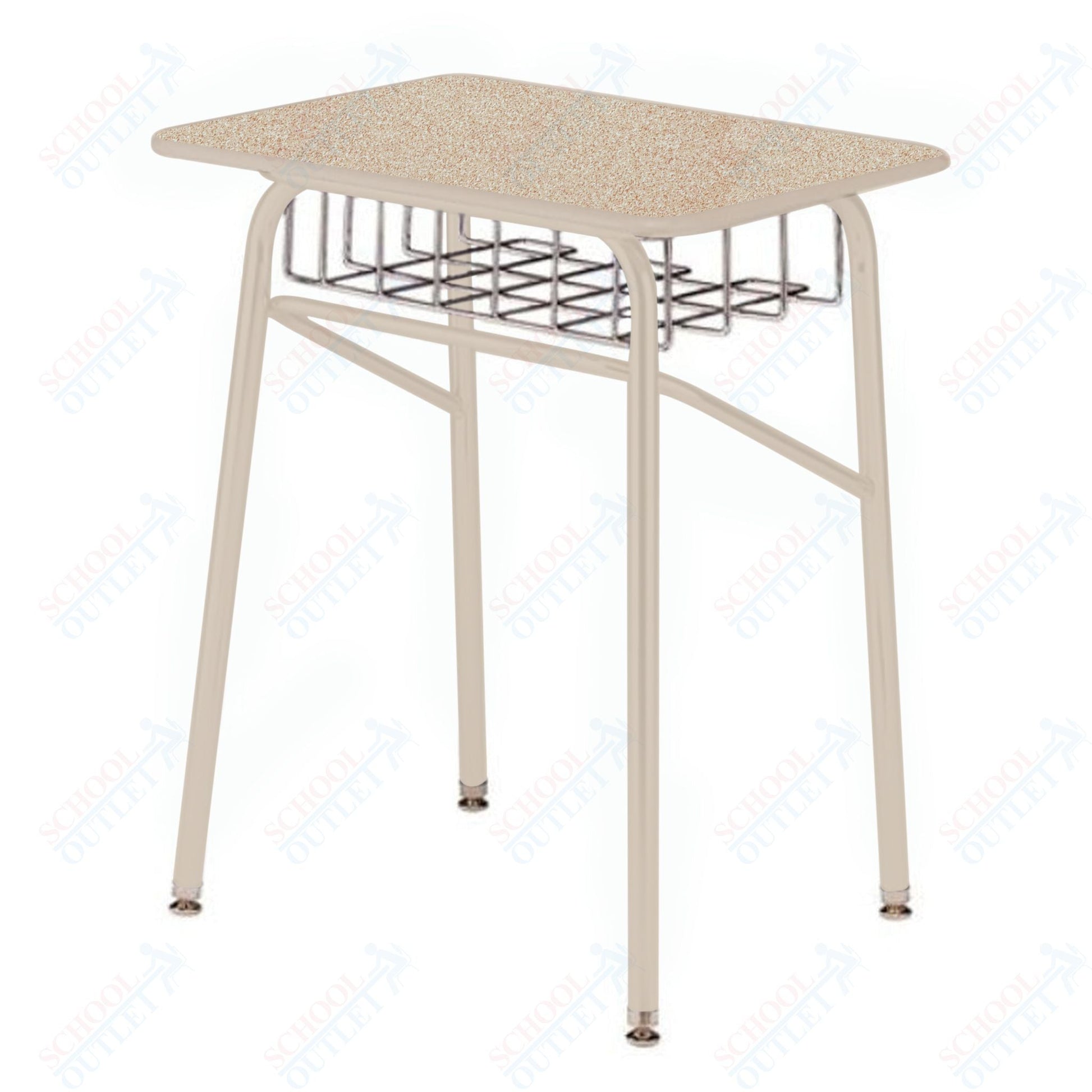 USA Capitol Aptitude Insight Desk, Fixed Height 29.5", Laminate Top w/ Sprayed Edge and Wire Basket (449SE) - SchoolOutlet