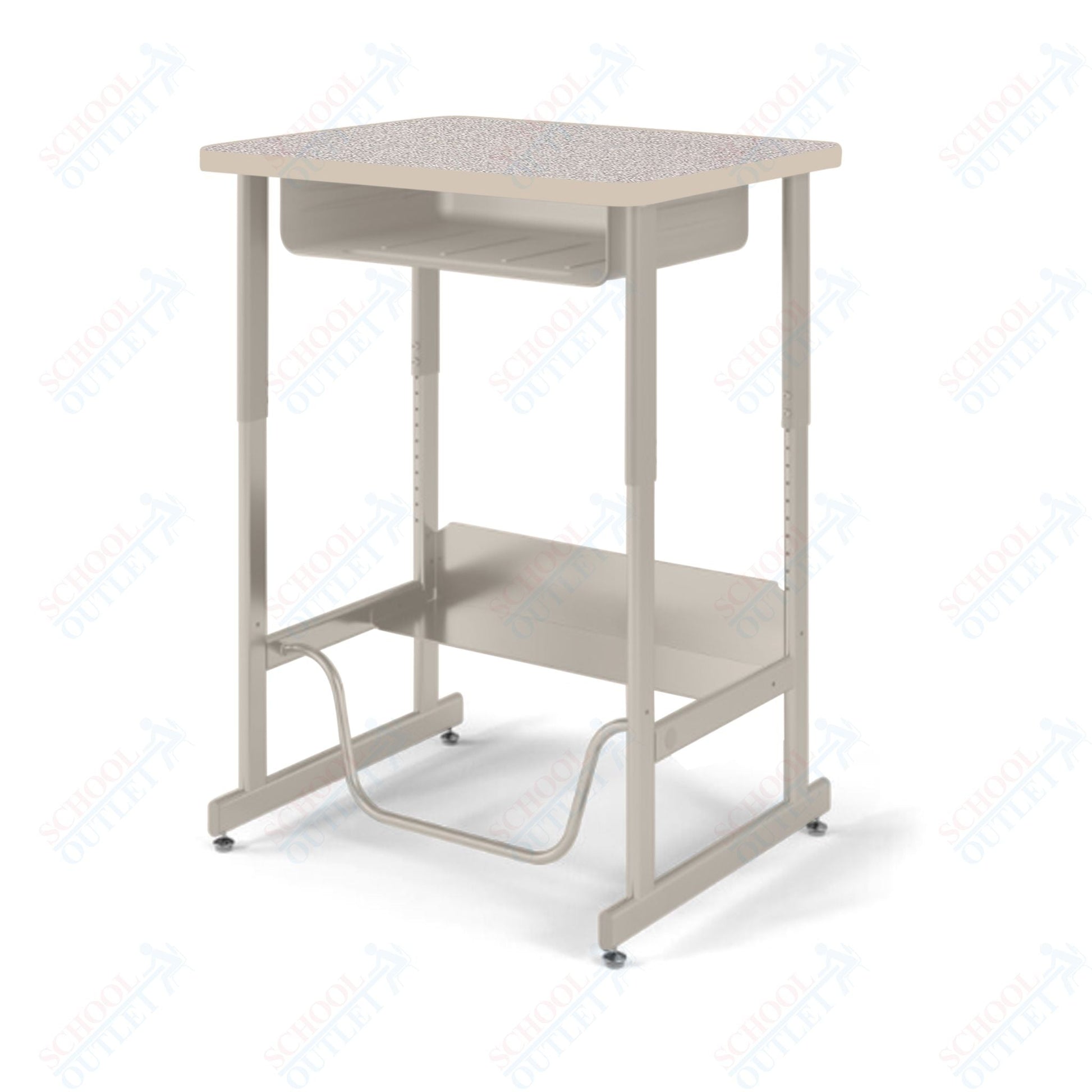 USA Capitol Sit/Stand Desk with Book Box & Footrest, Adjustable Height 30" - 40", Hard Plastic Top (493) - SchoolOutlet