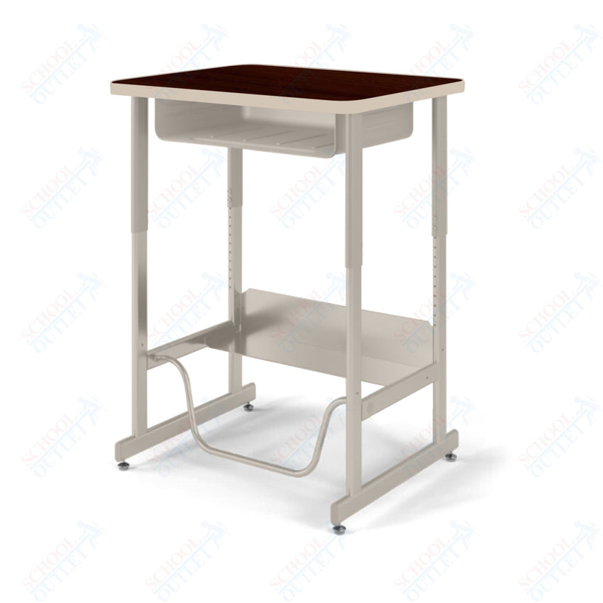 USA Capitol Sit/Stand Desk with Book Box & Footrest, Adjustable Height 30" - 40", Hard Plastic Top (493) - SchoolOutlet