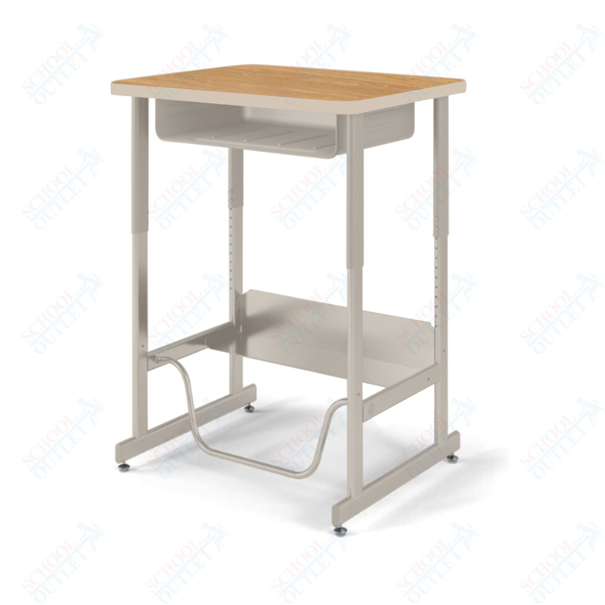 USA Capitol Sit/Stand Desk with Book Box & Footrest, Adjustable Height 30" - 40", Hard Plastic Top (493) - SchoolOutlet