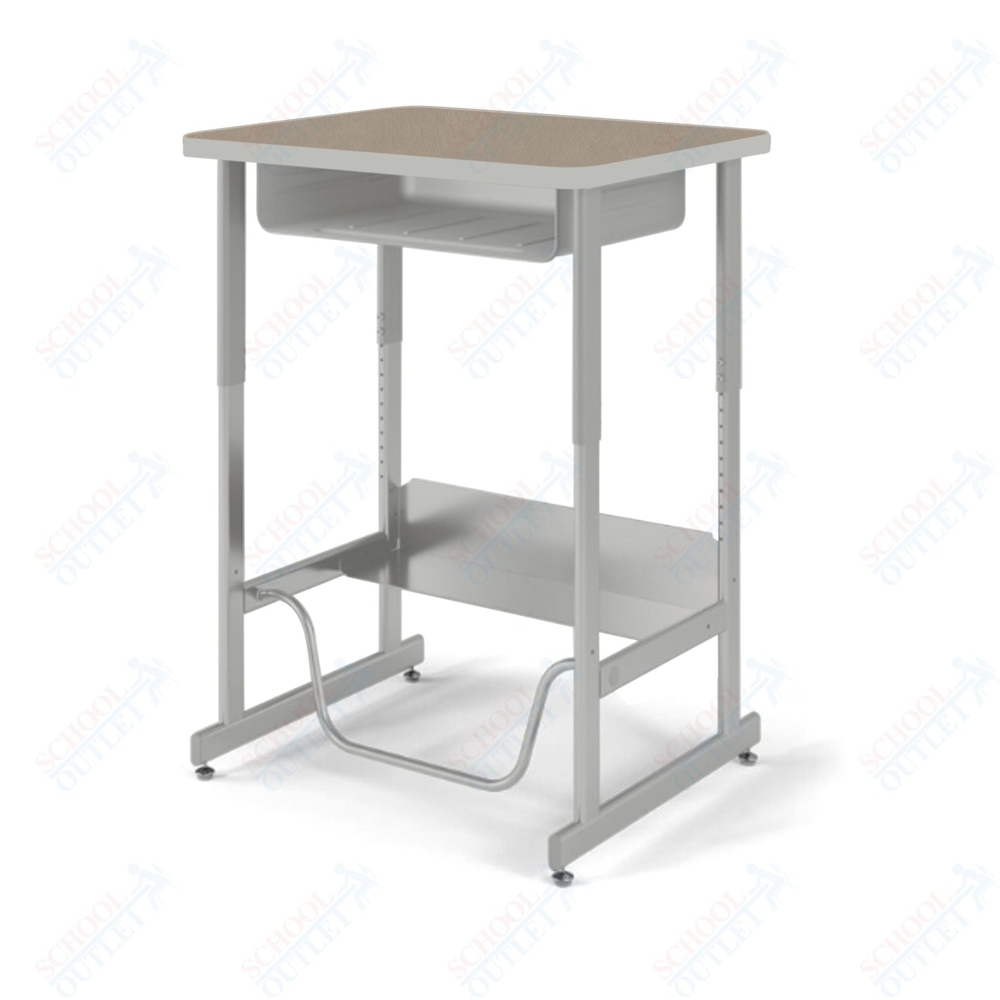 USA Capitol Sit/Stand Desk with Book Box & Footrest, Adjustable Height 30" - 40", Hard Plastic Top (493) - SchoolOutlet