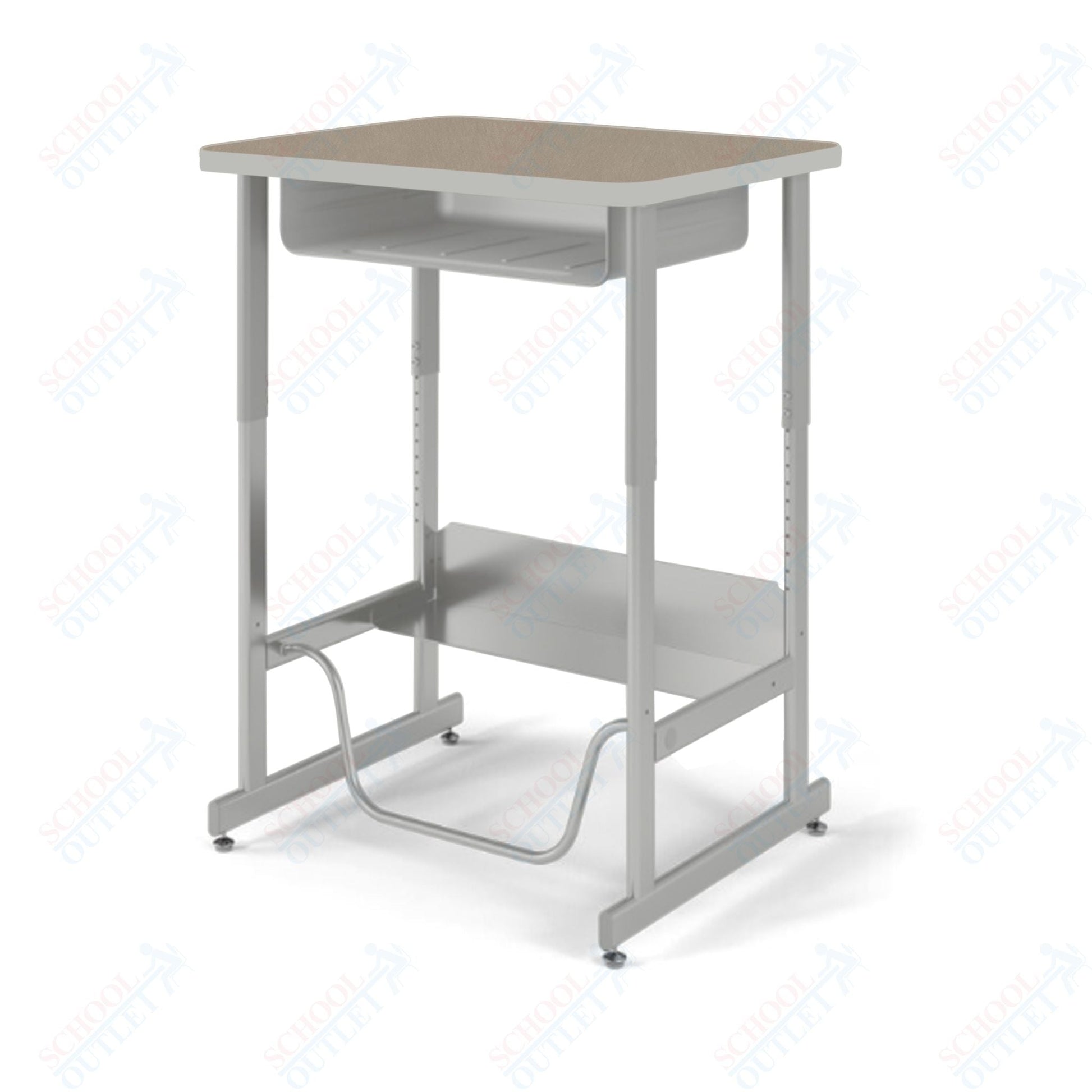 USA Capitol Sit/Stand Desk with Book Box & Footrest, Adjustable Height 30" - 40", Hard Plastic Top (493) - SchoolOutlet