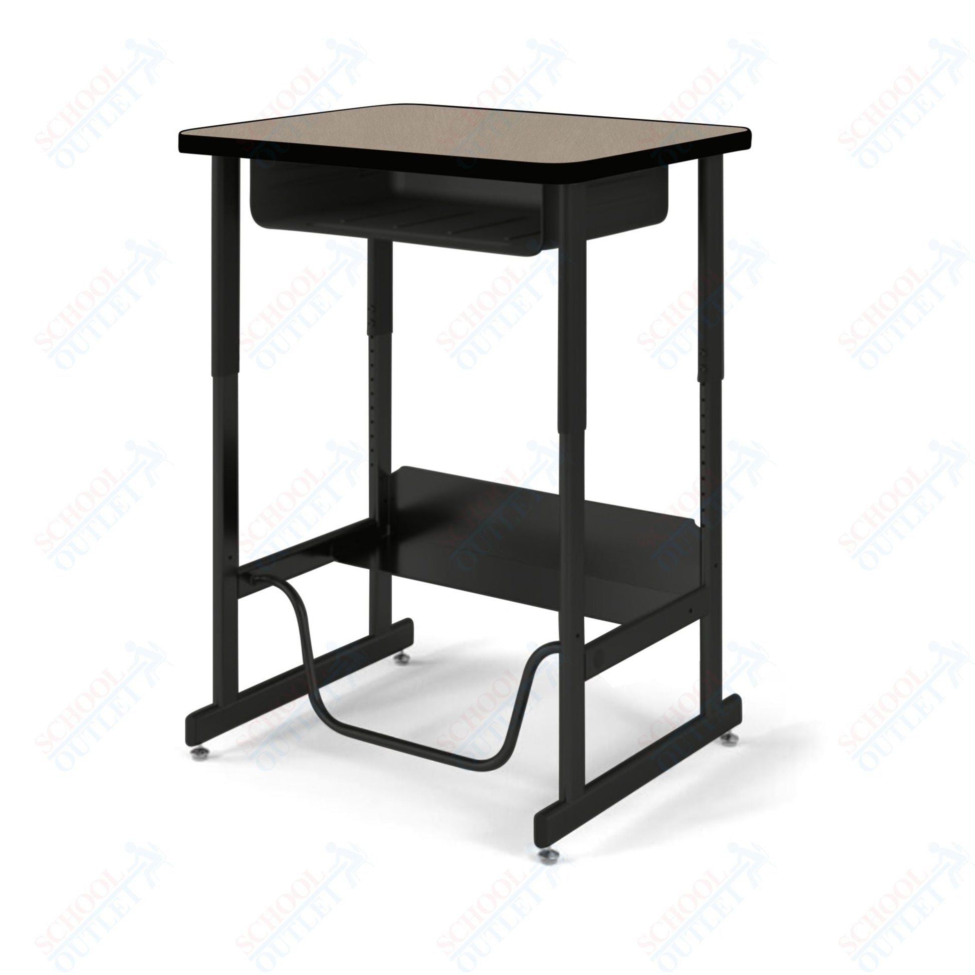 USA Capitol Sit/Stand Desk with Book Box & Footrest, Adjustable Height 30" - 40", Hard Plastic Top (493) - SchoolOutlet
