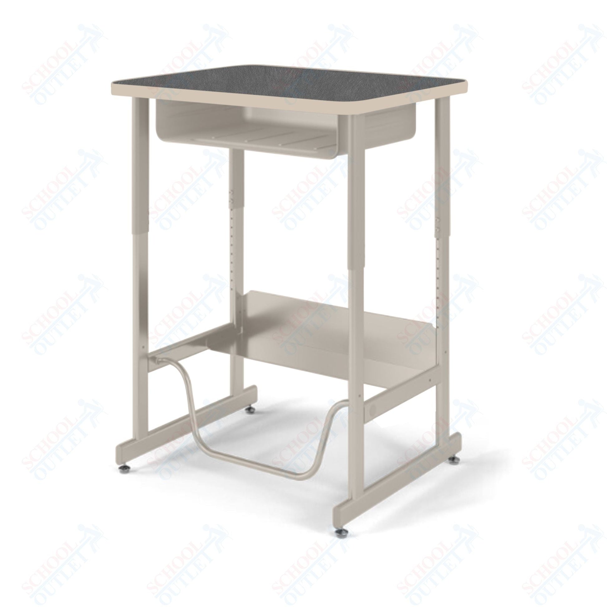 USA Capitol Sit/Stand Desk with Book Box & Footrest, Adjustable Height 30" - 40", Hard Plastic Top (493) - SchoolOutlet
