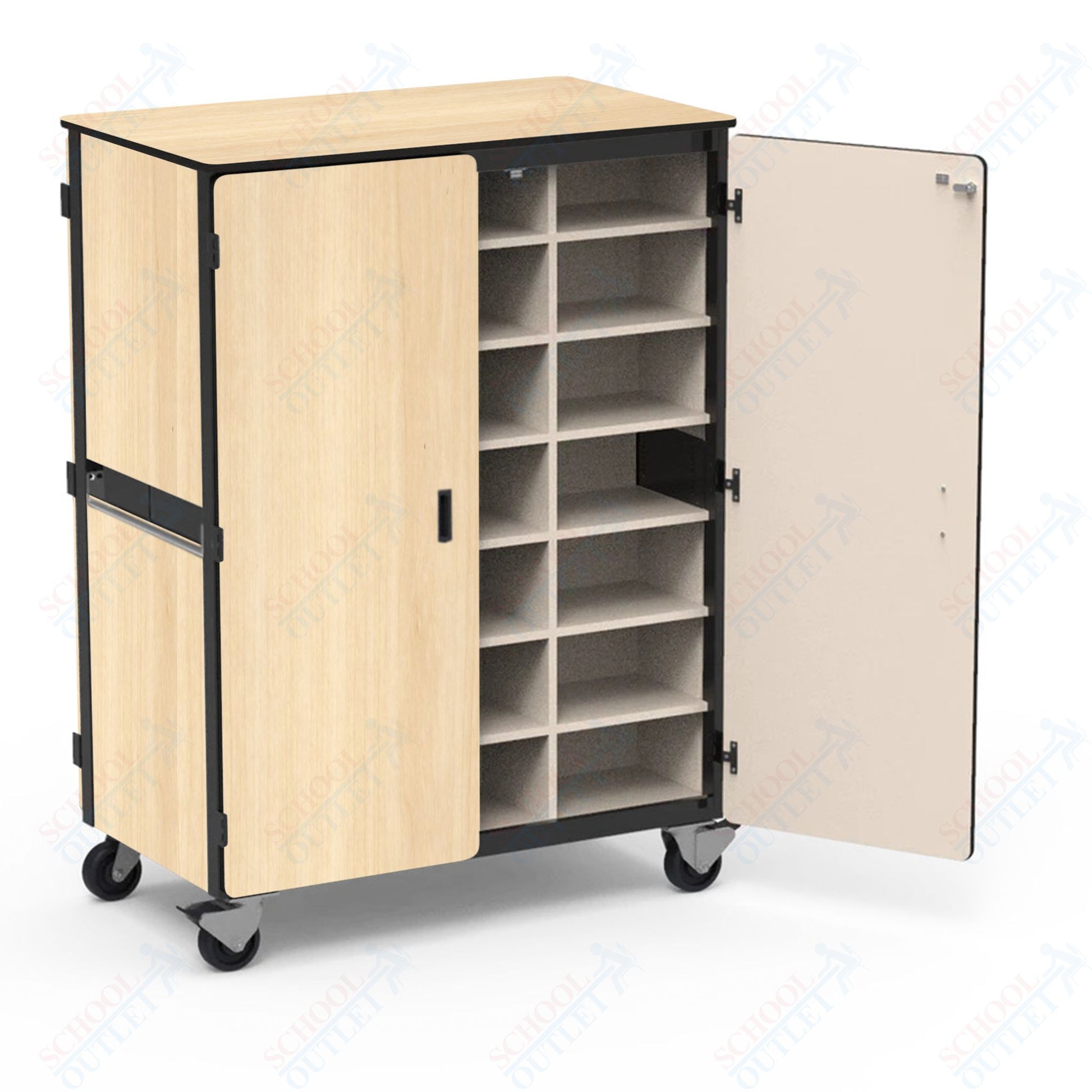 Virco 2509 - 24DF - Mobile Storage Cabinet With Twelve Cubicles Each Side, 2 Hinged Doors Each Side - 48"W x 28"D x 66"H (Virco 2509 - 24DF) - SchoolOutlet