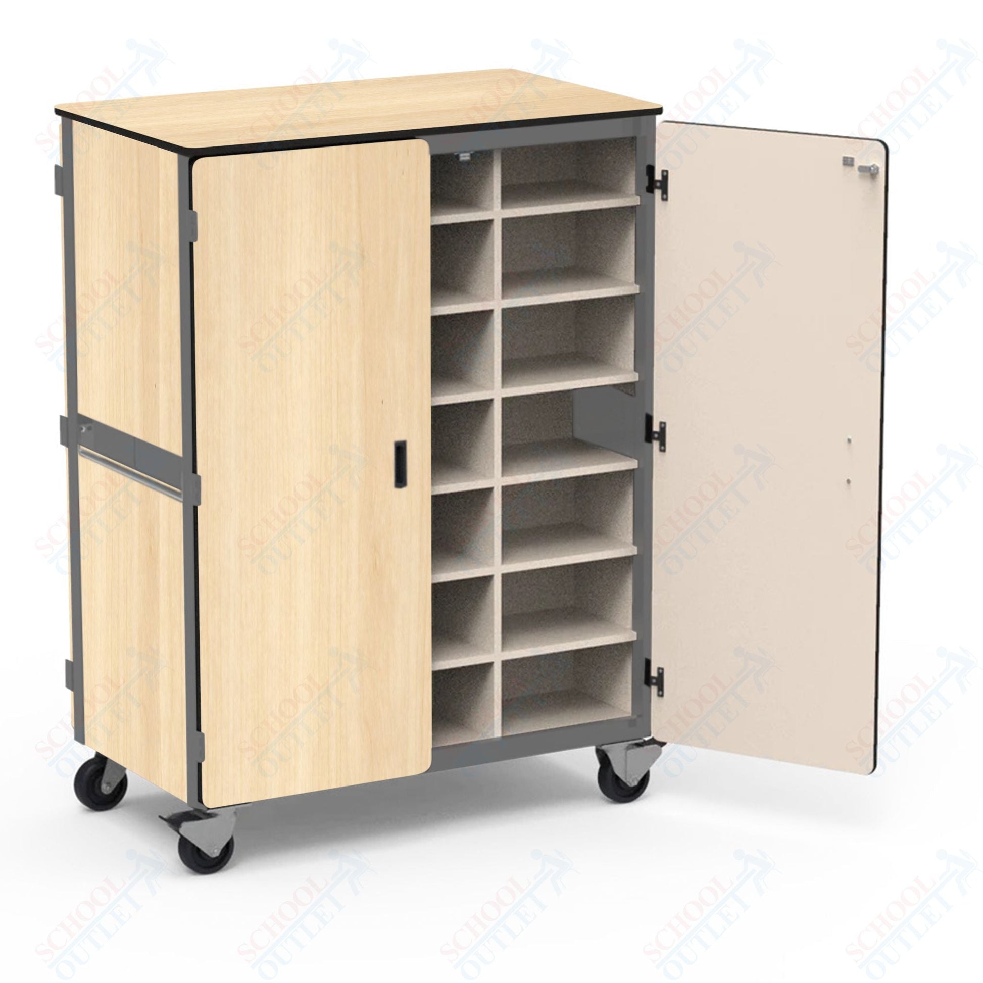 Virco 2509 - 24DF - Mobile Storage Cabinet With Twelve Cubicles Each Side, 2 Hinged Doors Each Side - 48"W x 28"D x 66"H (Virco 2509 - 24DF) - SchoolOutlet