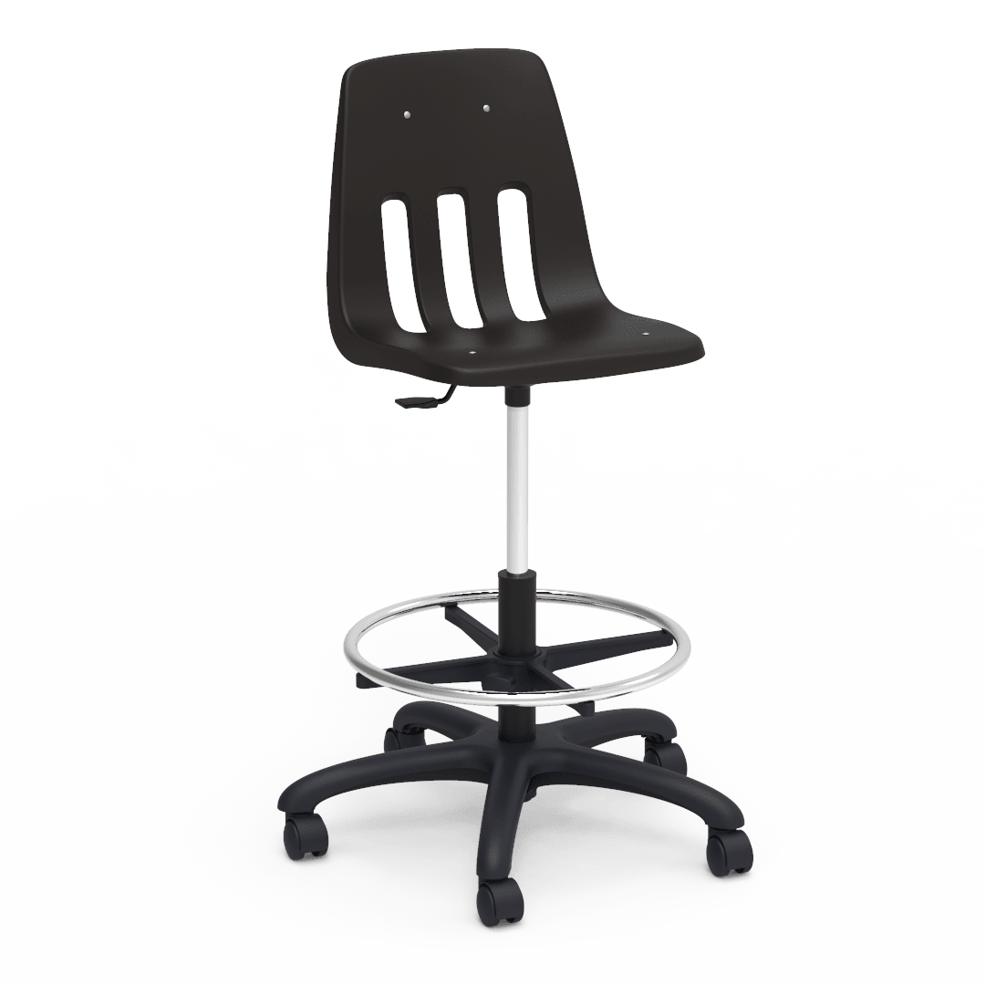 Virco 9260GCLS - 9000 Series Mobile Lab Stool with Chrome Footring and Black Base/Wheels - Seat Adjusts from 19" to 26 1/2" - SchoolOutlet