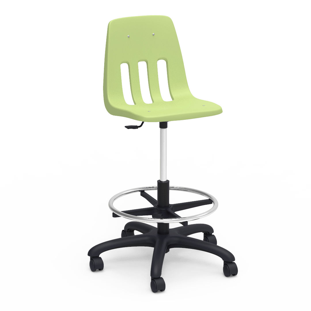 Virco 9260GCLS - 9000 Series Mobile Lab Stool with Chrome Footring and Black Base/Wheels - Seat Adjusts from 19" to 26 1/2" - SchoolOutlet