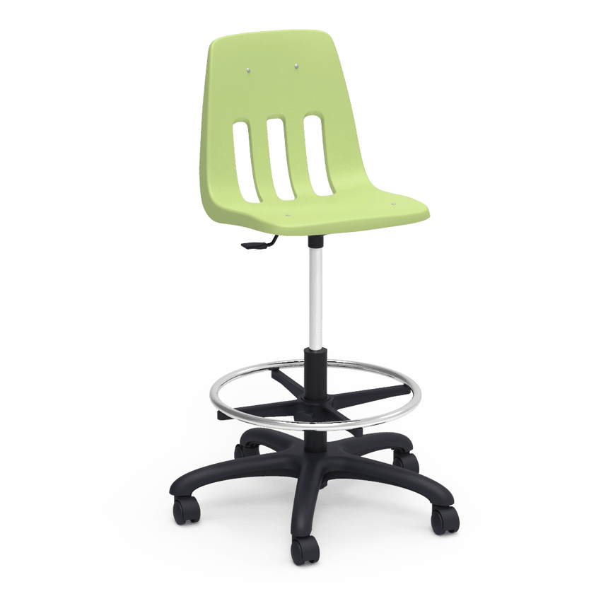 Virco 9260GCLS - 9000 Series Mobile Lab Stool with Chrome Footring and Black Base/Wheels - Seat Adjusts from 19" to 26 1/2" - SchoolOutlet