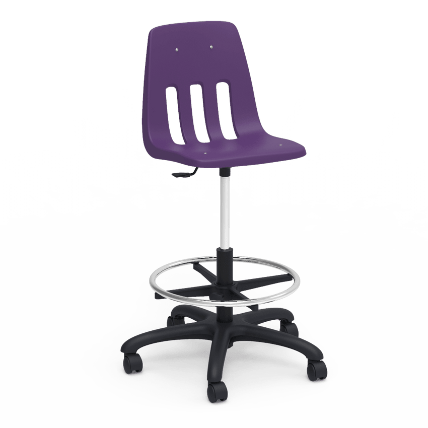 Virco 9260GCLS - 9000 Series Mobile Lab Stool with Chrome Footring and Black Base/Wheels - Seat Adjusts from 19" to 26 1/2" - SchoolOutlet