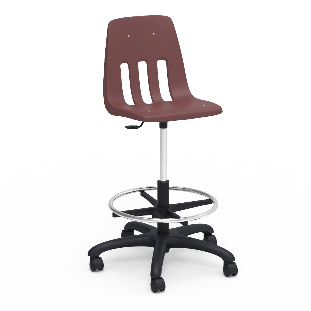 Virco 9260GCLS - 9000 Series Mobile Lab Stool with Chrome Footring and Black Base/Wheels - Seat Adjusts from 19" to 26 1/2" - SchoolOutlet
