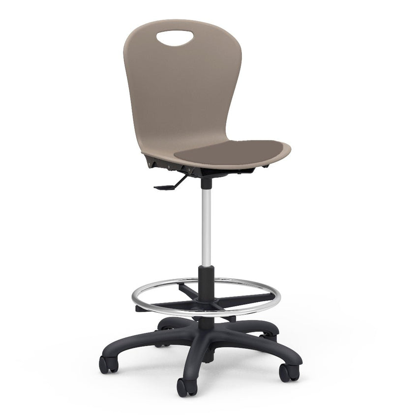 Virco ZLABLP - Zuma Series Mobile Lab Stool with low-profile seat pad & Chrome Footring - Seat Adjusts from 19.5" to 27" - SchoolOutlet