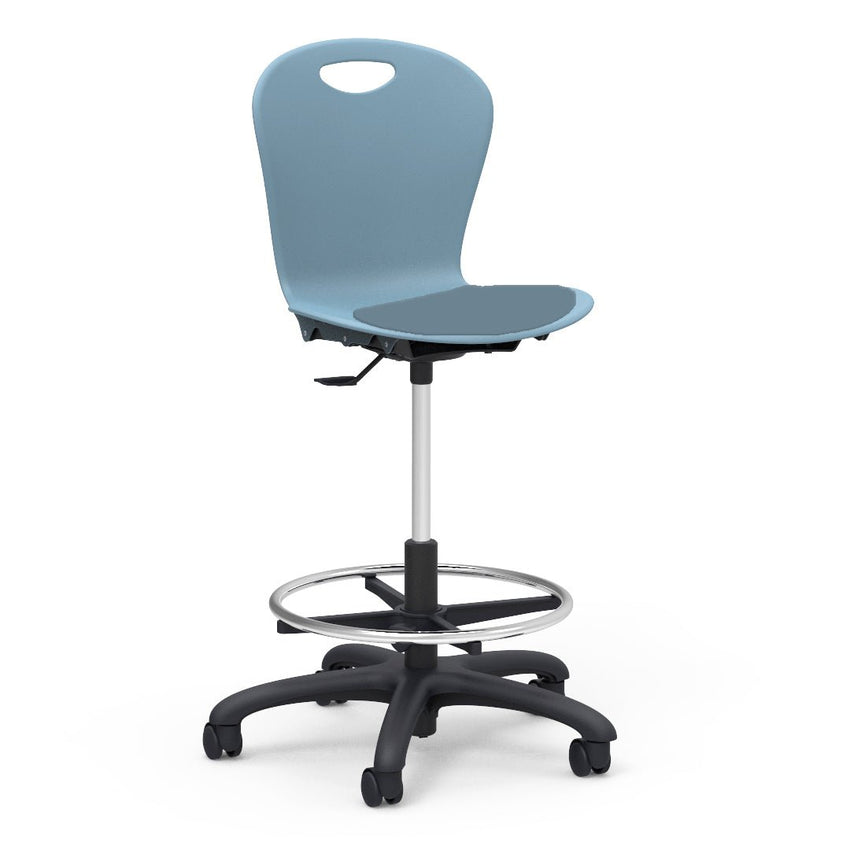 Virco ZLABLP - Zuma Series Mobile Lab Stool with low-profile seat pad & Chrome Footring - Seat Adjusts from 19.5" to 27" - SchoolOutlet