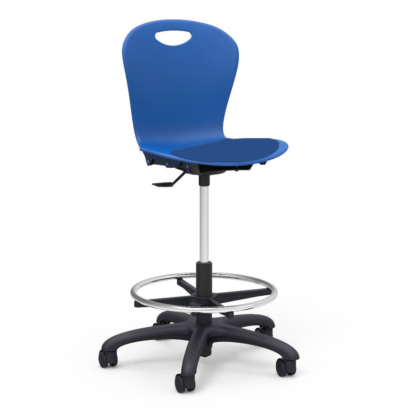 Virco ZLABLP - Zuma Series Mobile Lab Stool with low-profile seat pad & Chrome Footring - Seat Adjusts from 19.5" to 27" - SchoolOutlet