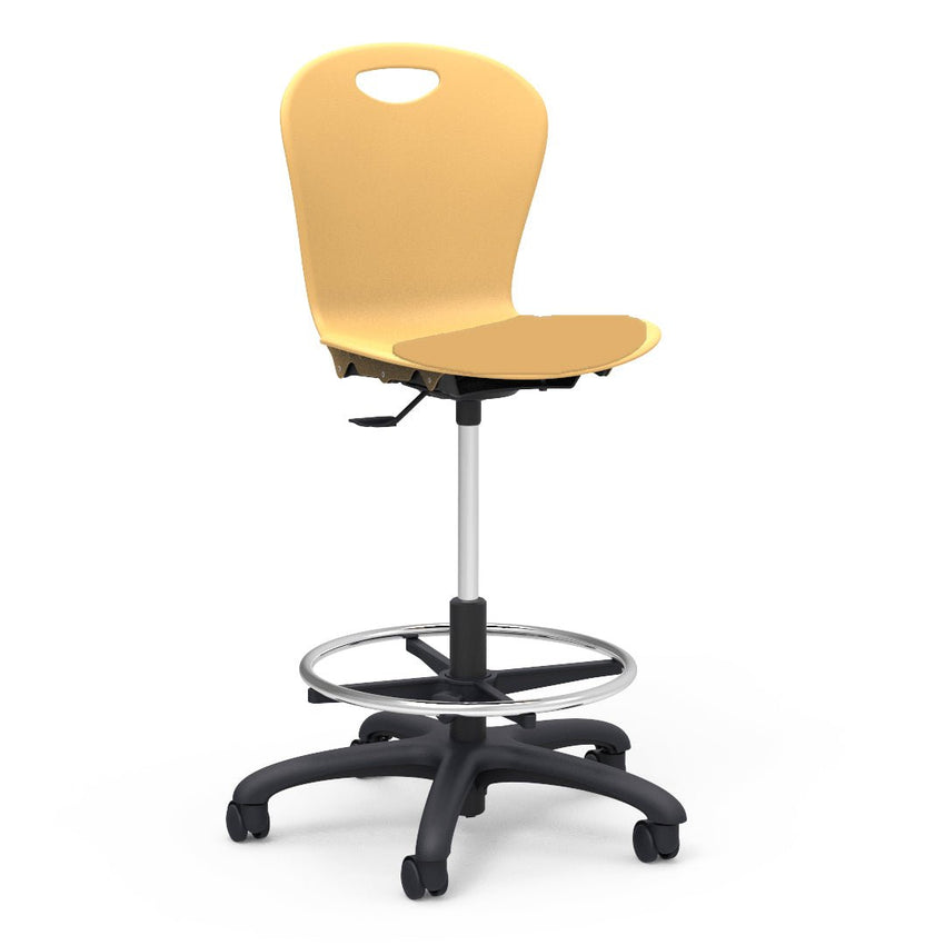Virco ZLABLP - Zuma Series Mobile Lab Stool with low-profile seat pad & Chrome Footring - Seat Adjusts from 19.5" to 27" - SchoolOutlet