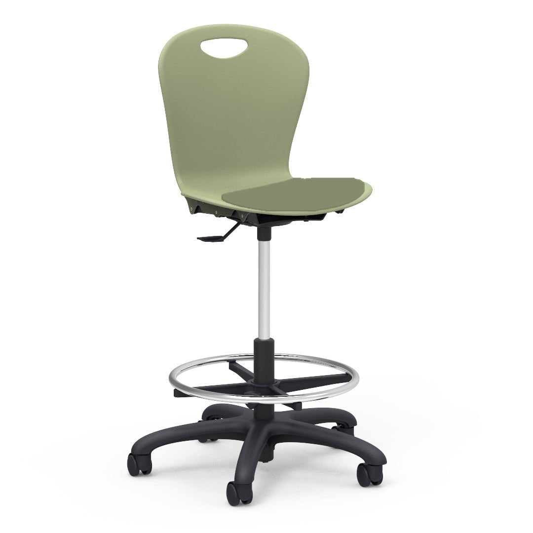 Virco ZLABLP - Zuma Series Mobile Lab Stool with low-profile seat pad & Chrome Footring - Seat Adjusts from 19.5" to 27" - SchoolOutlet