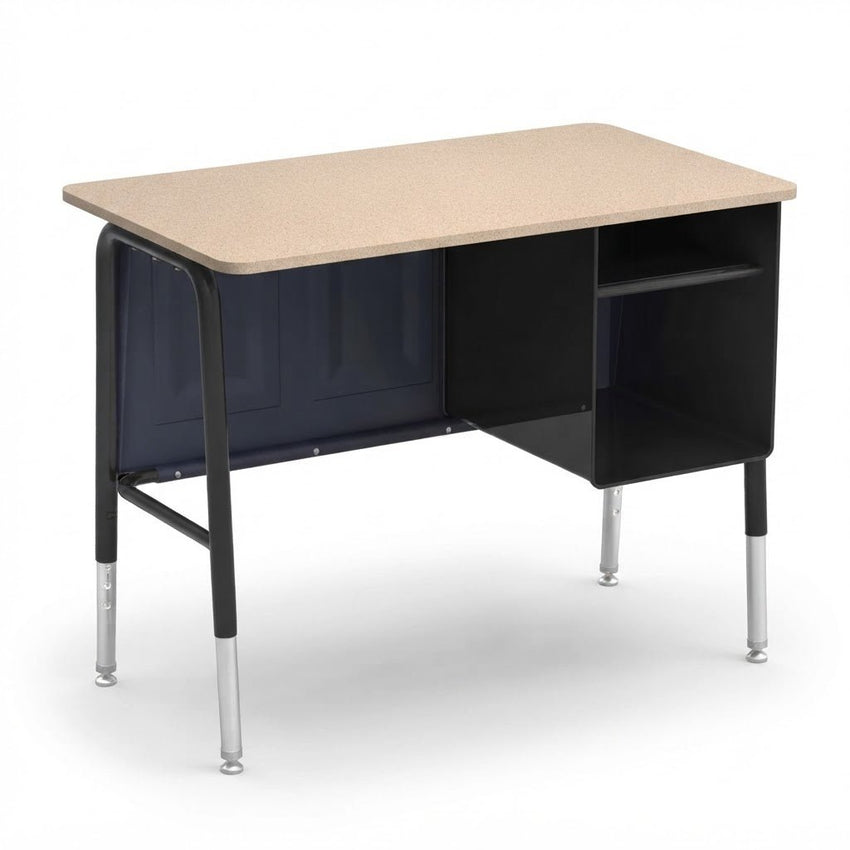 Virco 765MBBM Jr. Executive Student Desk 20" x 34" Hard Plastic Top with Book Shelf and Adjustable Height Legs (22"-30"H) for Classrooms and Schools - SchoolOutlet
