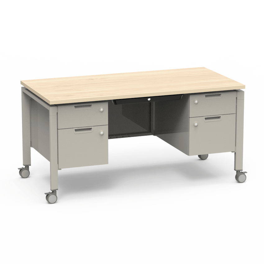 Virco Topaz Series Double Pedestal Mobile Teacher Desk with Storage 60"W x 30"D x 30"H (DESK-TZD3060) - SchoolOutlet